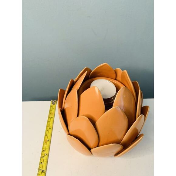 6 Inch Tall Orange Lotus Flower Tea Light Candle Holder Home Decor - Picture 8 of 9